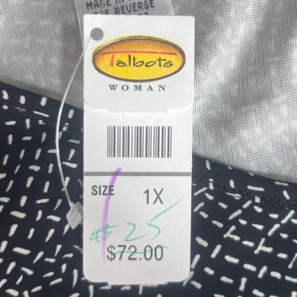Vintage Talbots Vneck Top Woman 1X Black White New Swirl Print - Picture 9 of 10